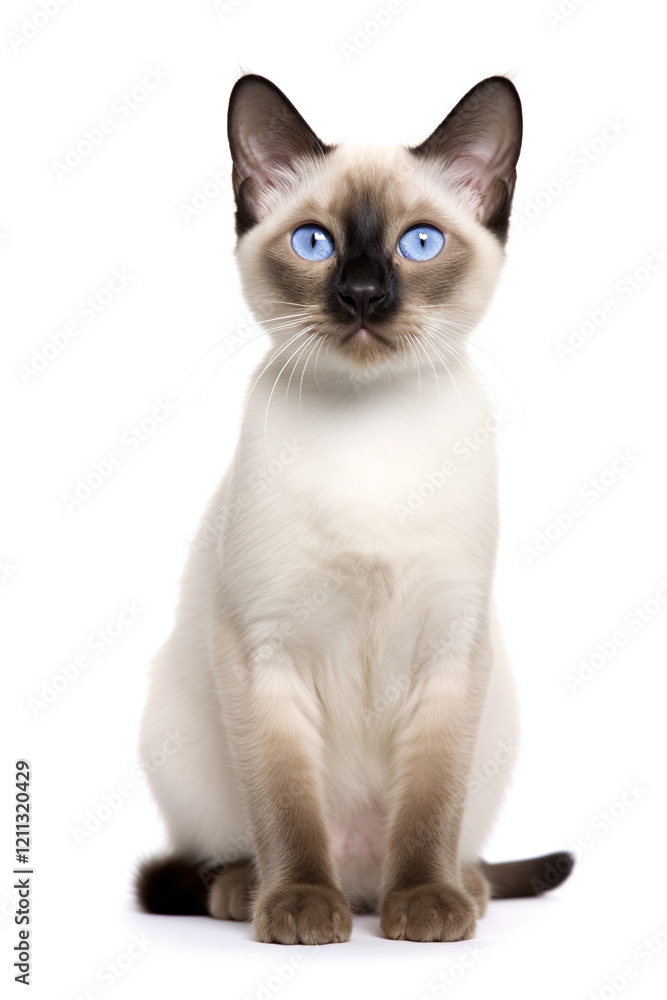 Beautiful Siamese cat with bright blue eyes on a white background. Beautiful Siamese cat with bright blue eyes on a white background.
