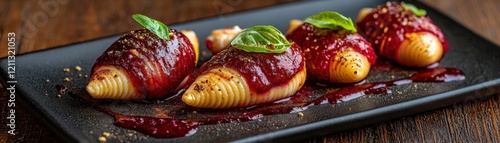 Luxurious Beetroot and Ricotta Stuffed Shells A Close-Up of Seasonal Flavors and Creamy Texture These elegant pasta shells are filled with a vibrant beetroot and creamy ricotta mixture, then baked to photo