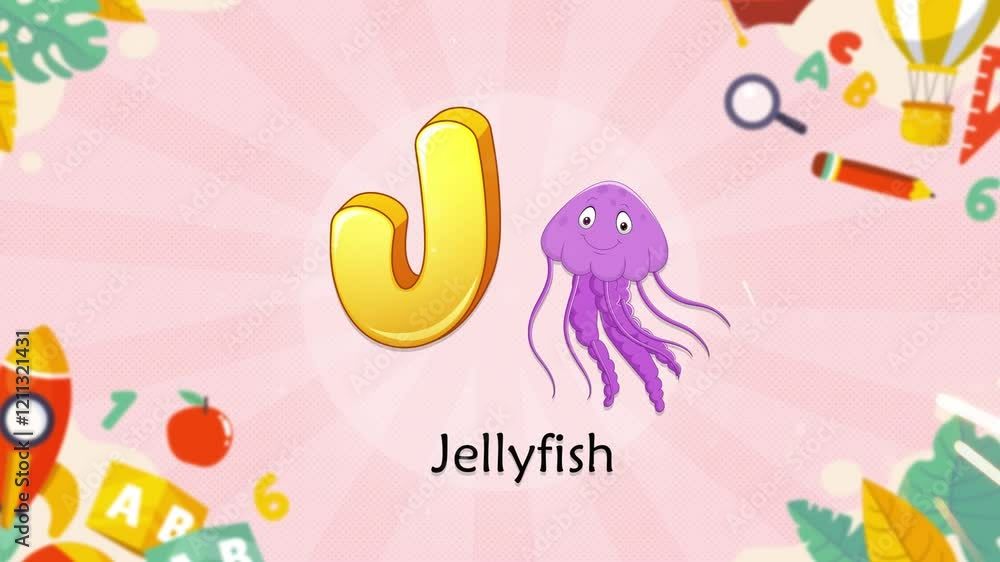 Alphabet animations for pre primary kids. Alphabet with one name with that alphabet. J for Jellyfish