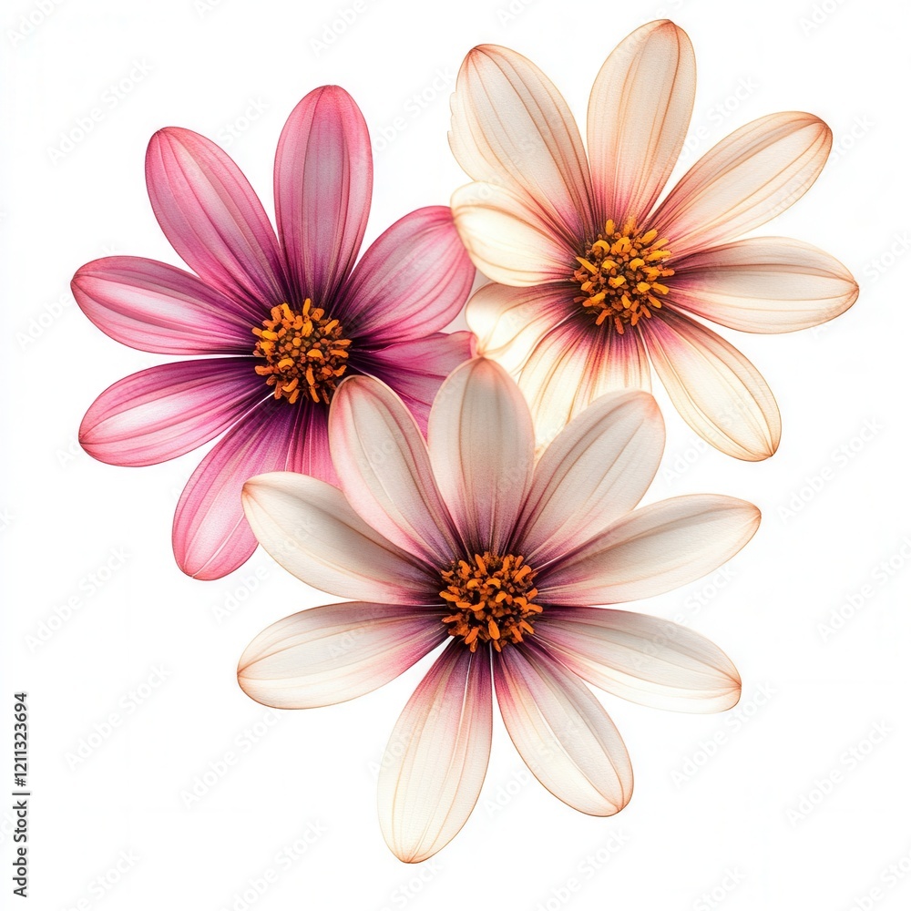 Pink, white flowers, studio shot, isolated, design Pink, white flowers, studio shot, isolated, design