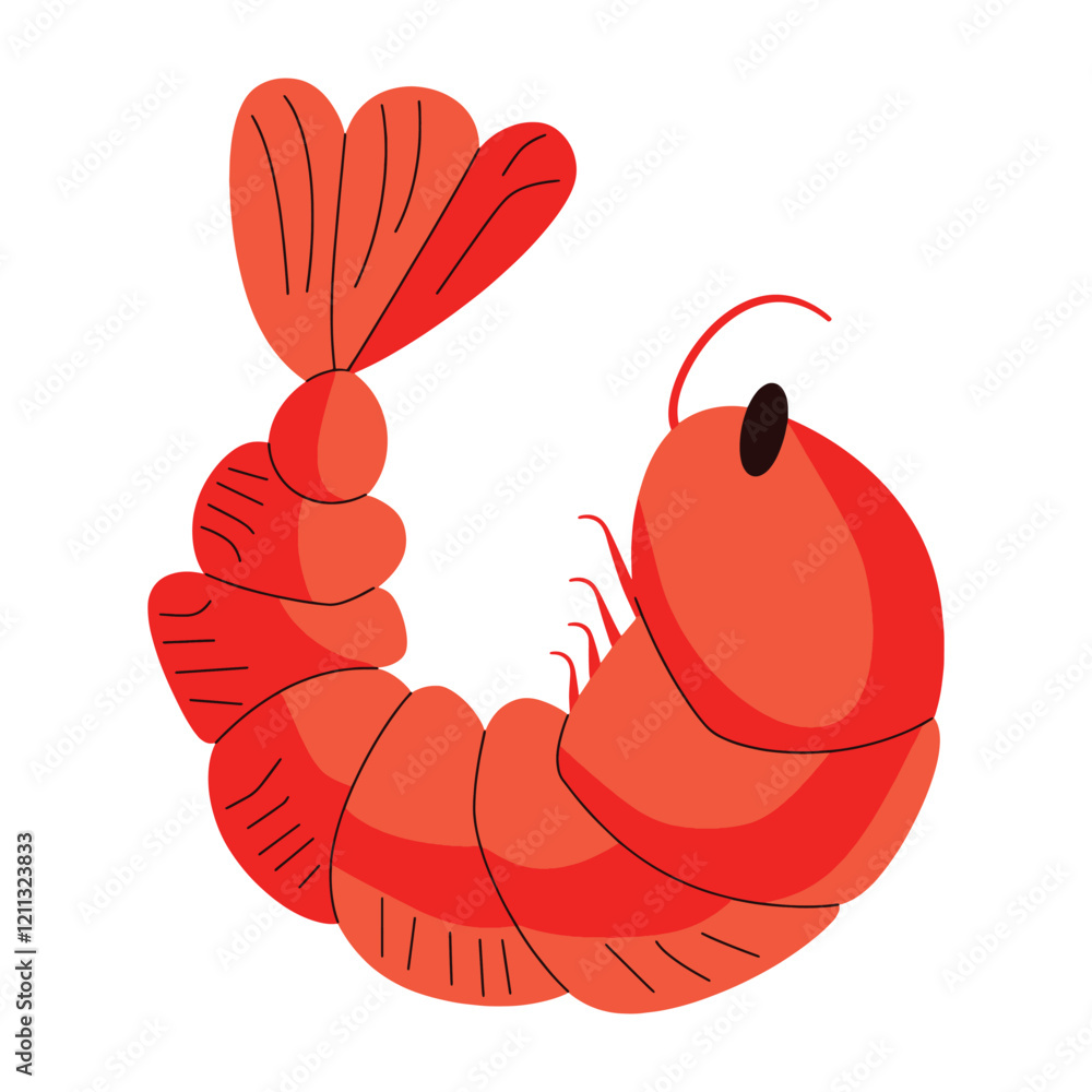 Obraz premium Shrimp vector illustration. Peeled shrimp meat, fresh prawn. Healthy seafood rich in protein. Flat cartoon style, isolated on white background.