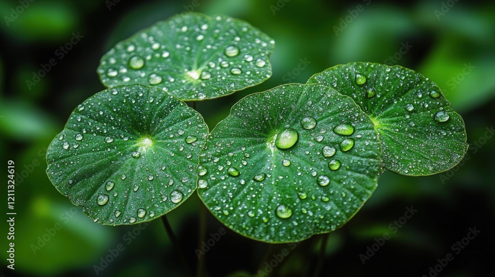 Dew-kissed green leaves, lush foliage. Dew-kissed green leaves, lush foliage.