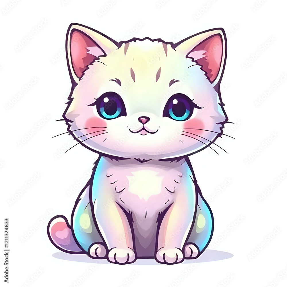 A Cute Cat in Holographic Isolated on White Background A Cute Cat in Holographic Isolated on White Background