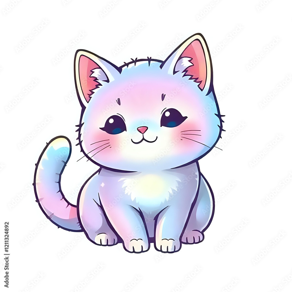 A Cute Cat in Holographic Isolated on White Background A Cute Cat in Holographic Isolated on White Background