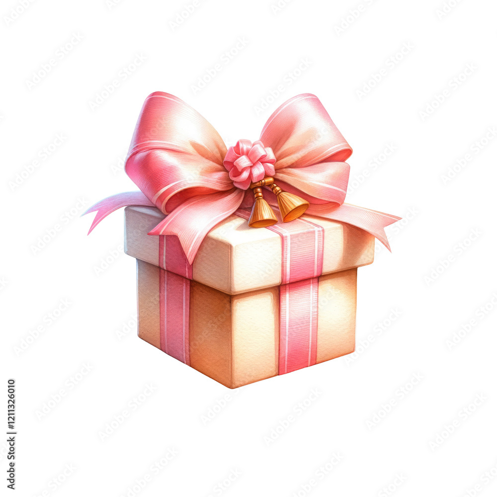 Fototapeta premium A beautifully wrapped gift box with a pink ribbon and decorative bow, perfect for celebrations and special occasions.