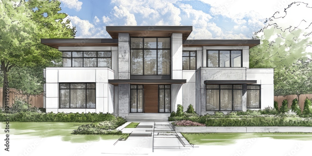Fototapeta premium Modern House Architectural Design Rendering