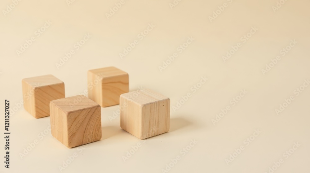 Obraz premium Simple wooden blocks arranged on a pale background showcasing minimalist design