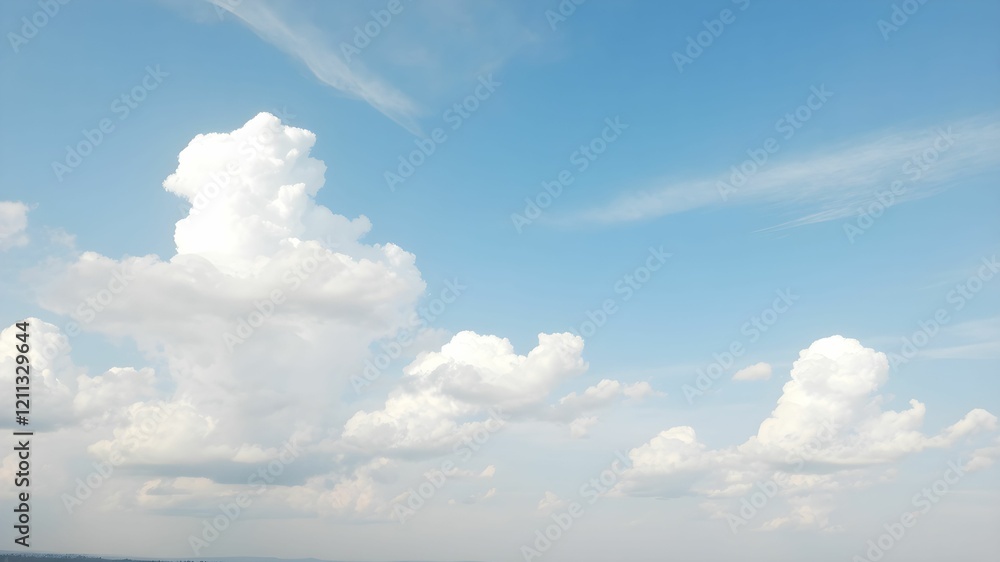 Fototapeta premium Blue sky background with white clouds. Cumulus white clouds in the blue sky.