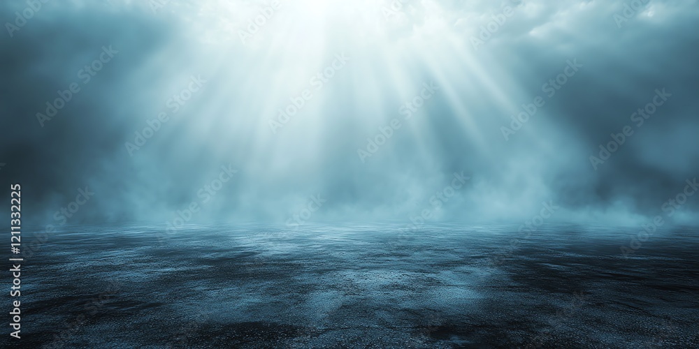 Moody Atmospheric Landscape: Serene Sky, Ground Fog, and Light Rays Moody Atmospheric Landscape: Serene Sky, Ground Fog, and Light Rays