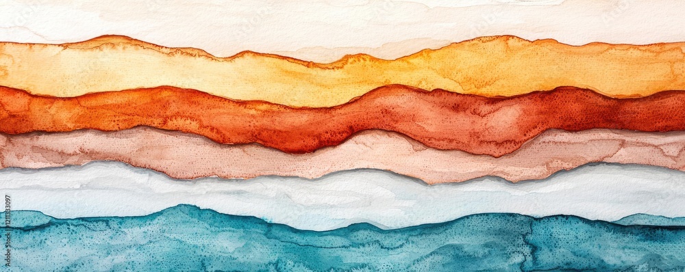 Fototapeta premium Rustic watercolor concept. Abstract watercolor layers create a warm, serene landscape in vibrant colors.