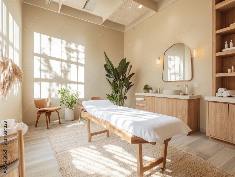 Fototapeta premium Tranquil Spa Room with Relaxing Ambiance and Natural Light