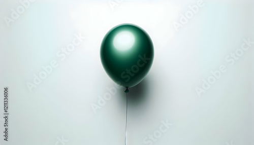 Birthday A single, green balloon with a black string attached, gently floating against a white background, pe2 photo