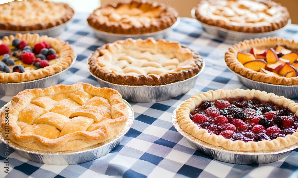 A colorful array of freshly baked fruit pies, Generative AI A colorful array of freshly baked fruit pies, Generative AI
