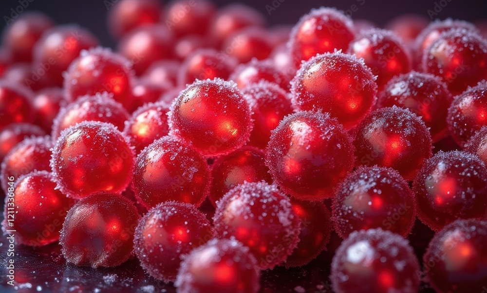 Red sparkling candies on a dark surface Red sparkling candies on a dark surface