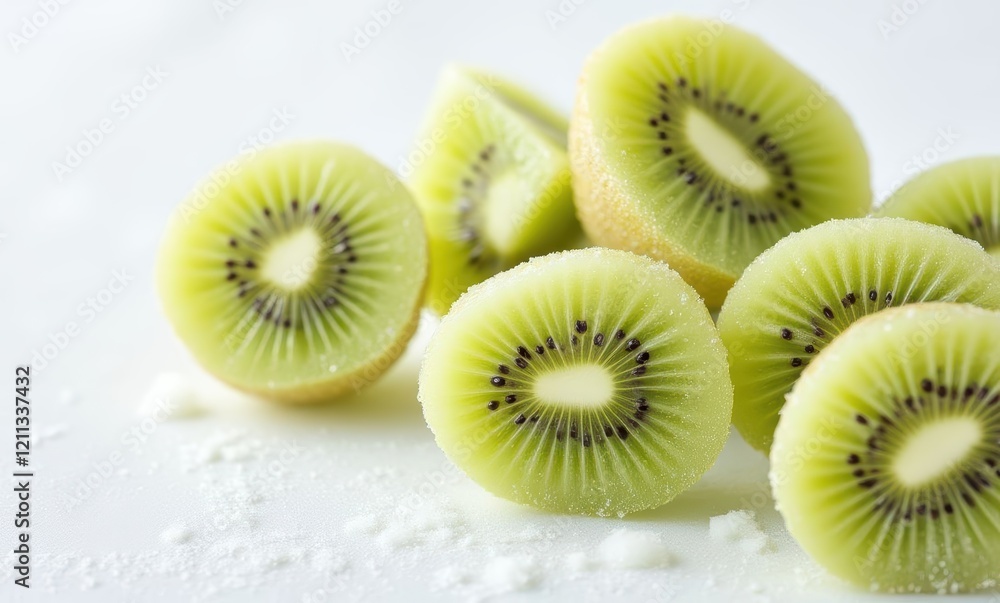 Bright green kiwi slices on white background Bright green kiwi slices on white background