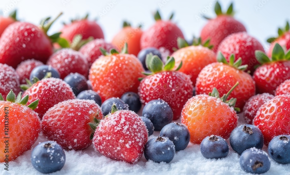 Fresh strawberries and blueberries on ice Fresh strawberries and blueberries on ice