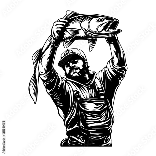 Man Holding Fish Silhouette – Ideal for Outdoor and Fishing Graphics photo