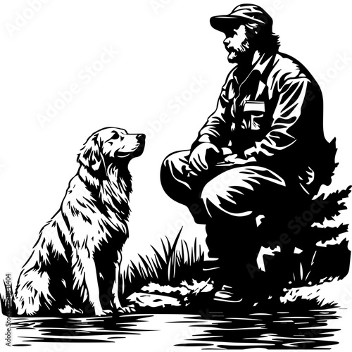 Hunter with Hunting Dog Silhouette – Ideal for Wildlife Art photo