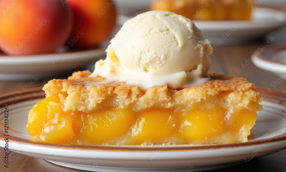Delicious peach pie with vanilla ice cream Delicious peach pie with vanilla ice cream