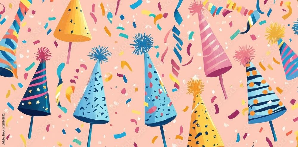 Obraz premium Colorful Party Hats Celebrate Festive Occasion