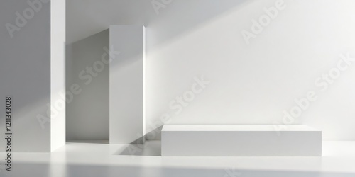Wallpaper Mural Modern Minimalist White Architectural Scene with Subtle Light and Shadow Play on Blank Display Platforms Torontodigital.ca