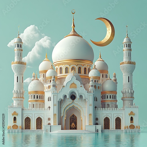 3d modern Islamic holiday banner, suitable for Ramadan, Raya Hari, Eid al Adha, mosque, photo