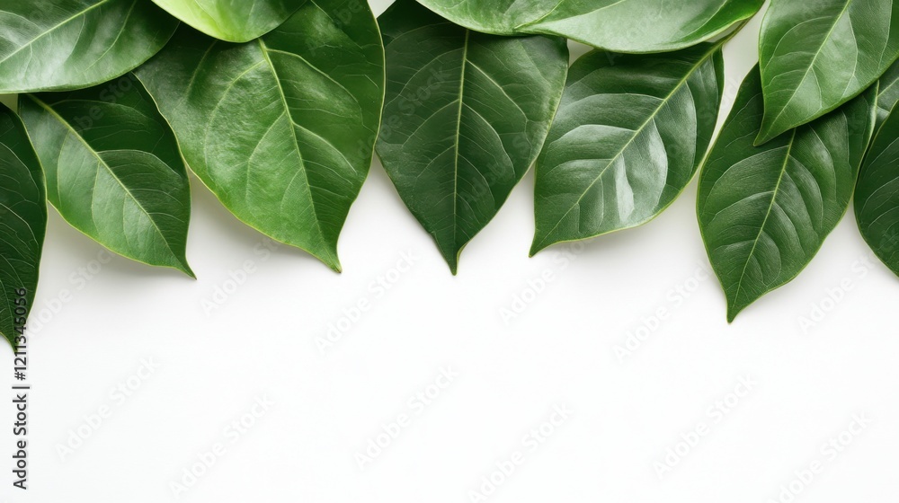 Obraz premium Fresh green leaves on a white background creating a natural and clean composition for design or decoration