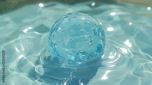 Wallpaper Mural Aqua sphere floats on rippling water, sunlit surface Torontodigital.ca