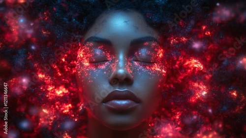 Wallpaper Mural Woman With Red And Blue Cosmic Makeup Torontodigital.ca