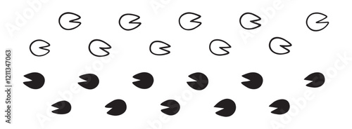 hoofprints leg touch stamp line set. flat dark black ink hand drawn footprint hooves retro art etch contour comic style. 