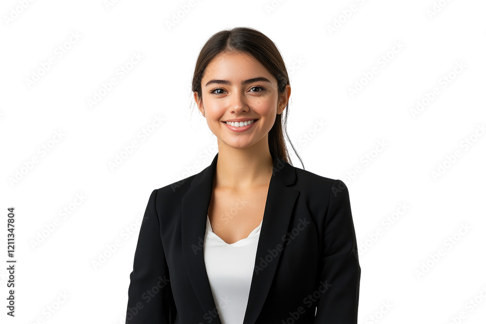 Smiling businesswoman in a black blazer with a friendly expression isolated on white or transparent, PNG Smiling businesswoman in a black blazer with a friendly expression isolated on white or transparent, PNG