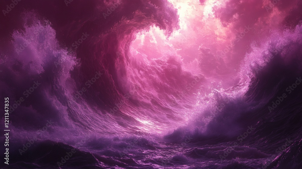 Fototapeta premium Majestic Purple Ocean Waves Crashing Heart Shaped