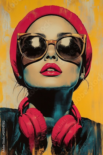 A bold pop art portrait of a fierce fashionista, with runway-worthy style, bold accessories, and confidence that turns heads 