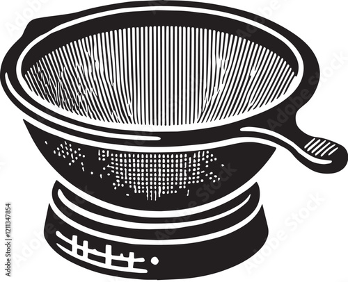 Black Color Sieve Silhouette Vector Illustration, Solid White Background. minimal vector design
