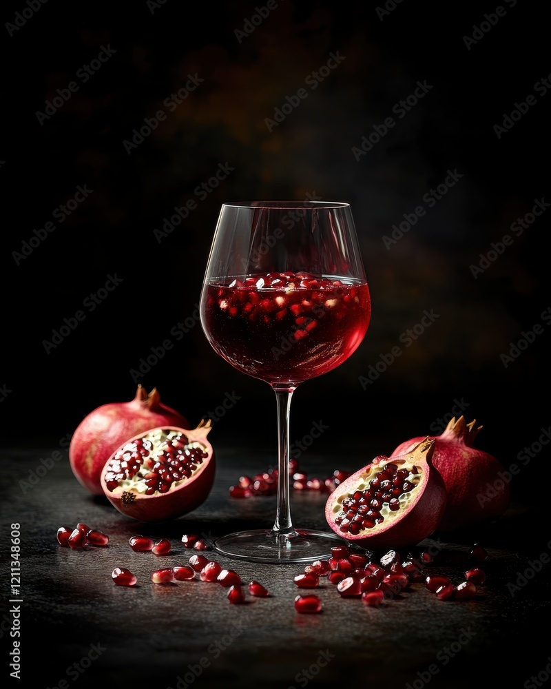 Elegant Pomegranate Juice in a Glass Goblet Elegant Pomegranate Juice in a Glass Goblet