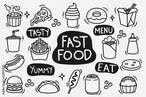 set of fast food doodle good for wallpaper, background, element design, icon, coloring page, etc