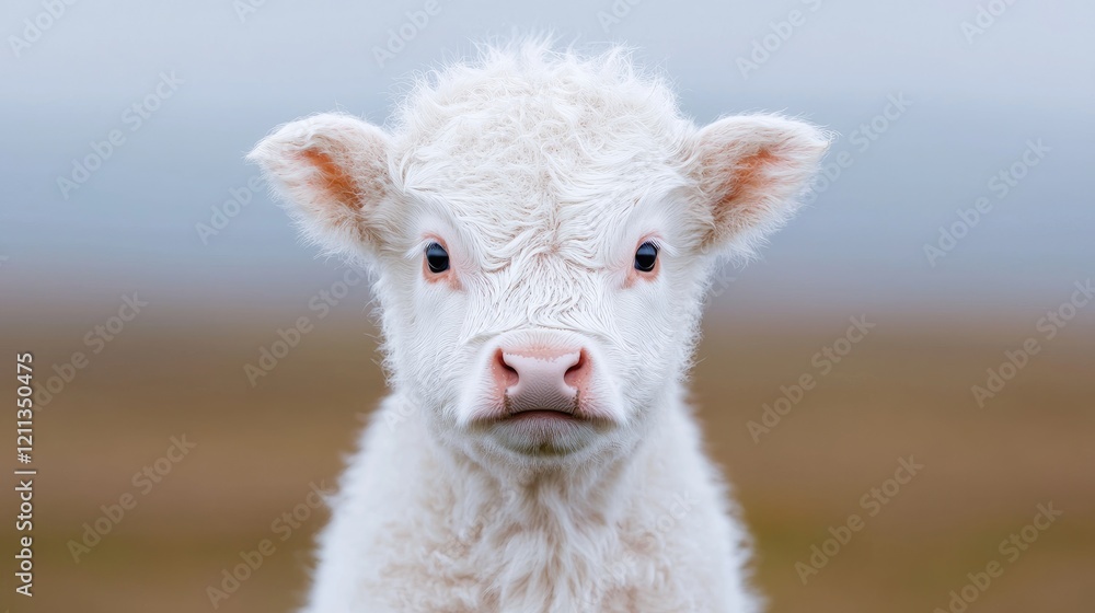 White Calf Portrait, Farmland Background, Adorable Animal, Cute Baby Cow White Calf Portrait, Farmland Background, Adorable Animal, Cute Baby Cow