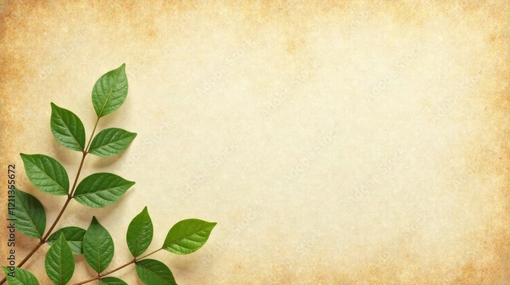 Aged Paper Background with Lush Green Foliage, Perfect for Nature-Inspired Designs and Eco-Friendly Projects Aged Paper Background with Lush Green Foliage, Perfect for Nature-Inspired Designs and Eco-Friendly Projects