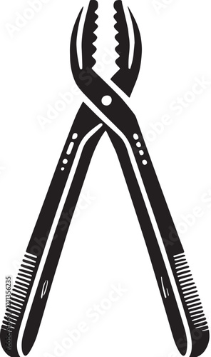 Black Color Tongs Silhouette Vector Illustration, Solid White Background. minimal vector design