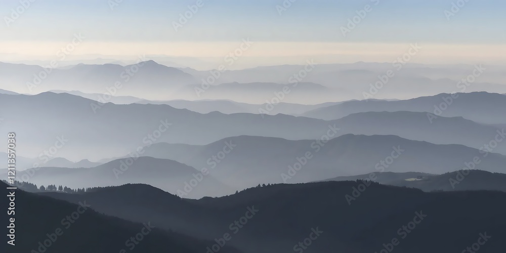 Misty Mountain Range: A breathtaking vista unfolds as layers of majestic mountains fade into the ethereal haze, creating a serene and mysterious atmosphere. Misty Mountain Range: A breathtaking vista unfolds as layers of majestic mountains fade into the ethereal haze, creating a serene and mysterious atmosphere.