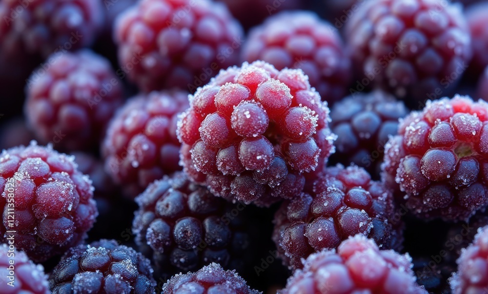 Close-up of frozen raspberries Close-up of frozen raspberries