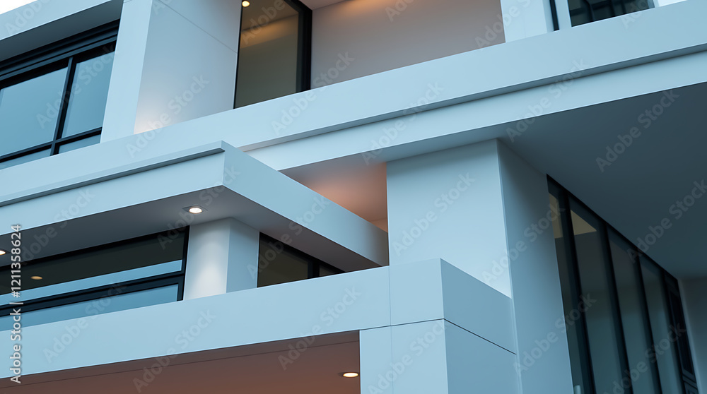 Obraz premium Modern Architectural Design: Sleek White House Exterior with Geometric Lines