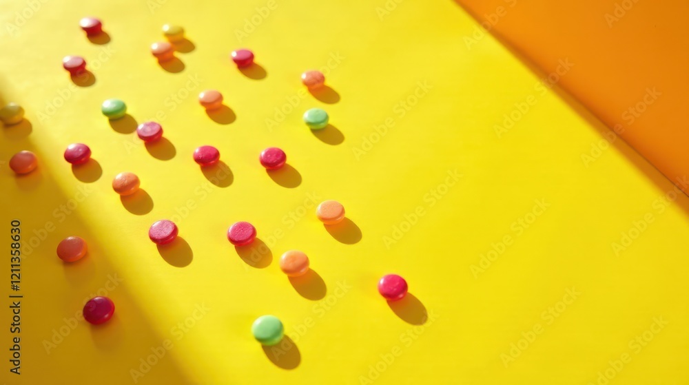 Vibrant Candy Pattern on Sunny Yellow and Orange Background Featuring Colorful Sweet Treats Arranged in an Engaging Design Vibrant Candy Pattern on Sunny Yellow and Orange Background Featuring Colorful Sweet Treats Arranged in an Engaging Design