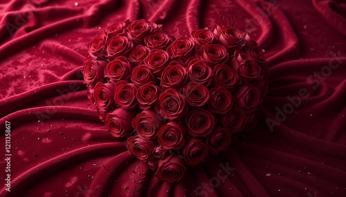 a beautiful heart made of roses laying on the valvet cloth photo