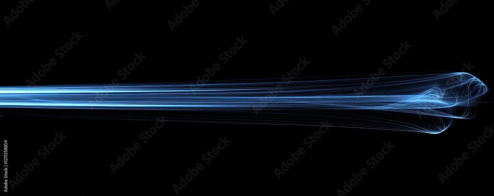Fototapeta premium Long Indigo Light Streaks in Digital Art on Black Background