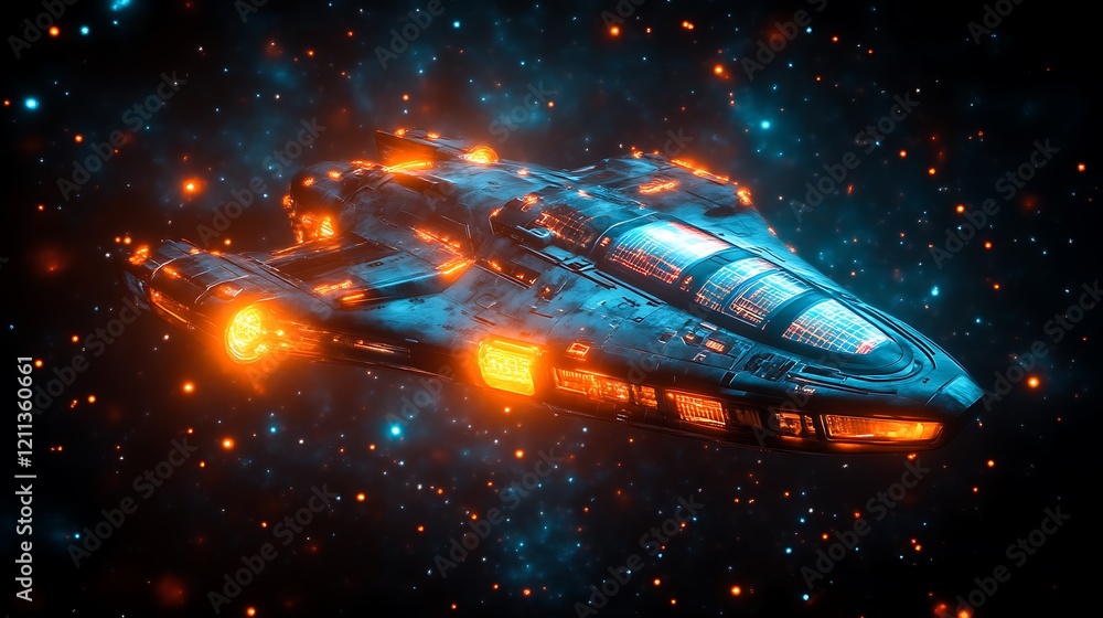 Obraz premium Futuristic Spaceship Soaring Through Starry Nebula
