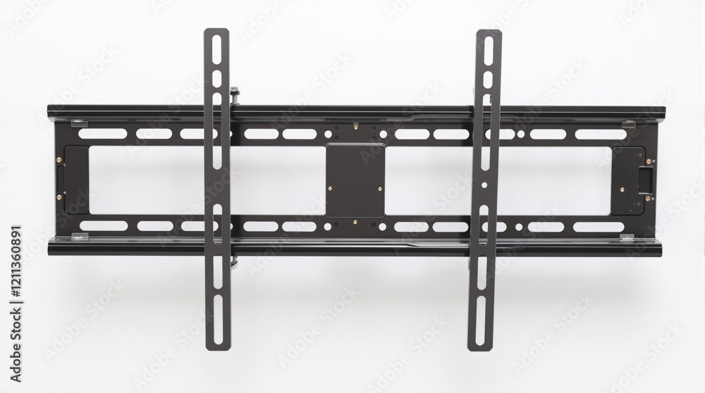 Wall-mounted TV bracket with adjustable arms and slots for large screens, steel construction, on white background. Concept of home setup. Ai generative Wall-mounted TV bracket with adjustable arms and slots for large screens, steel construction, on white background. Concept of home setup. Ai generative