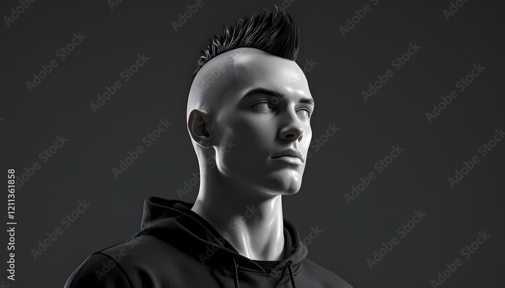 Male Mannequin with Mohawk Hairstyle in Black Hoodie Male Mannequin with Mohawk Hairstyle in Black Hoodie