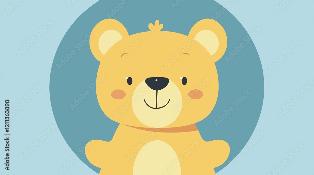Fototapeta premium Cheerful Yellow Bear Teddy Flat Vector Illustration