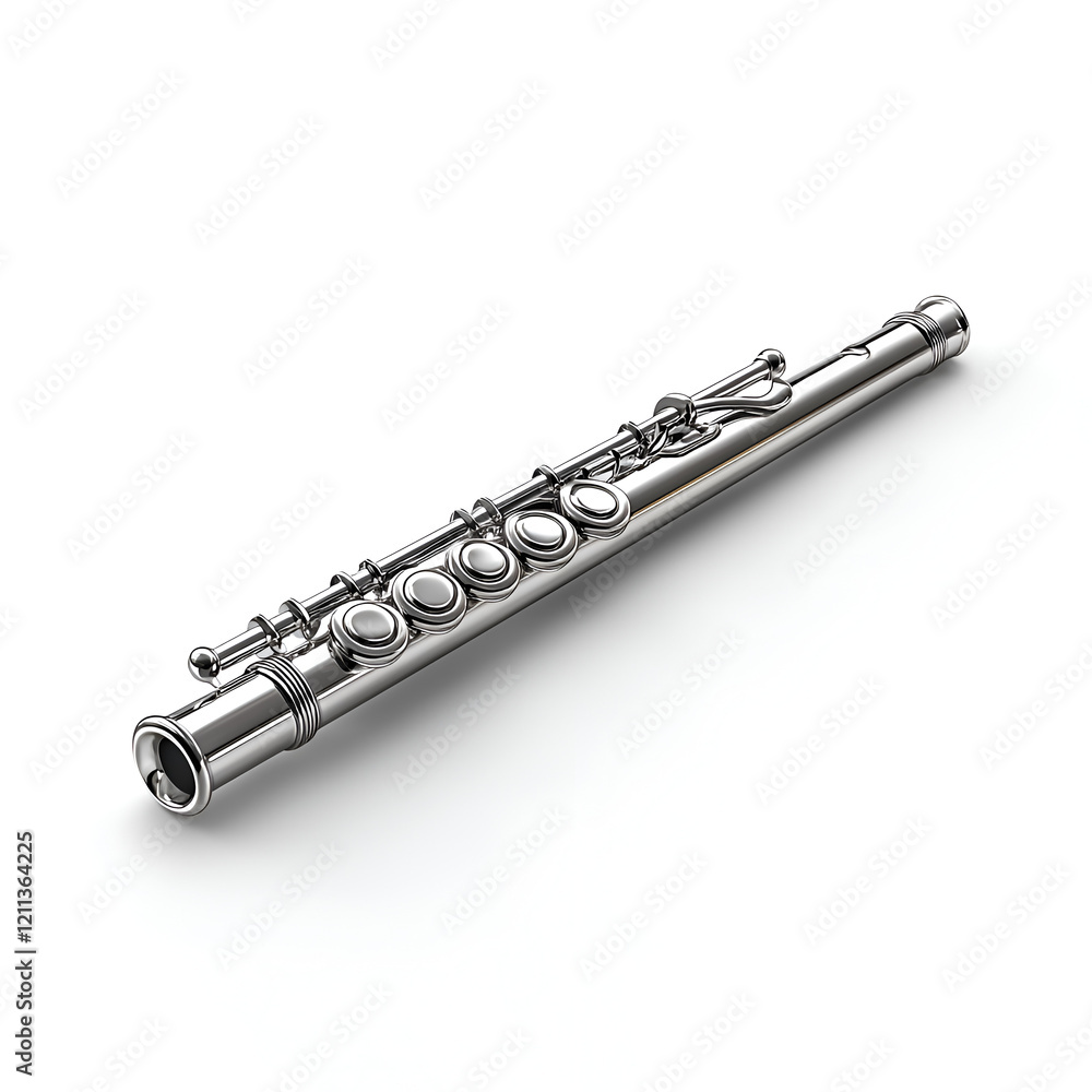 Fototapeta premium Shiny Silver Flute Close-Up in Musical Performance by Professional Musician